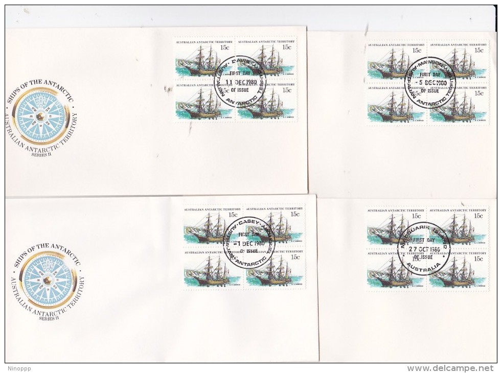 Australian Antarctic Territory 1980 Ships Serie II,Nimrod, 4 Bases FDCs - FDC