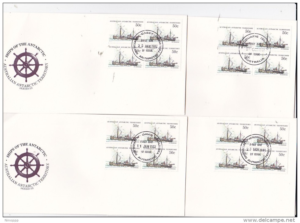 Australian Antarctic Territory 1981 Ships SerieIII,Norvegia,   Block 4 X 4 Bases FDCs - FDC