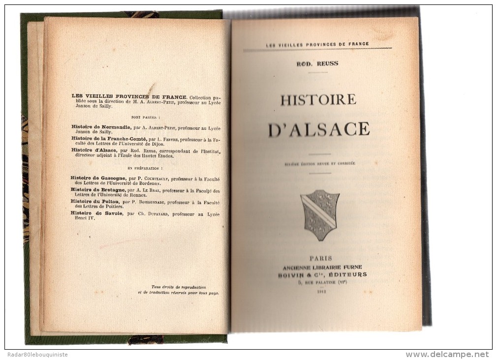 Histoire D'Alsace.6e édition.par ROD.REUSS.371 Pages.1912. - Alsace