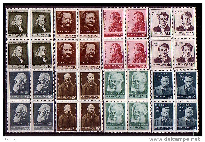 BULGARIA \ BULGARIE - 1956 - Celebrite De Franclin,Rembrand,Mozart,Heine,Bernard Show,Dostoevski,Ibsen,Curie - Bl De 4** - Neufs