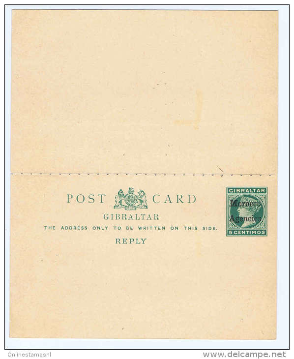 UK: British Postoffice Morocco Agencies Postcard With Reply Unused 5 Centimos - Andere & Zonder Classificatie