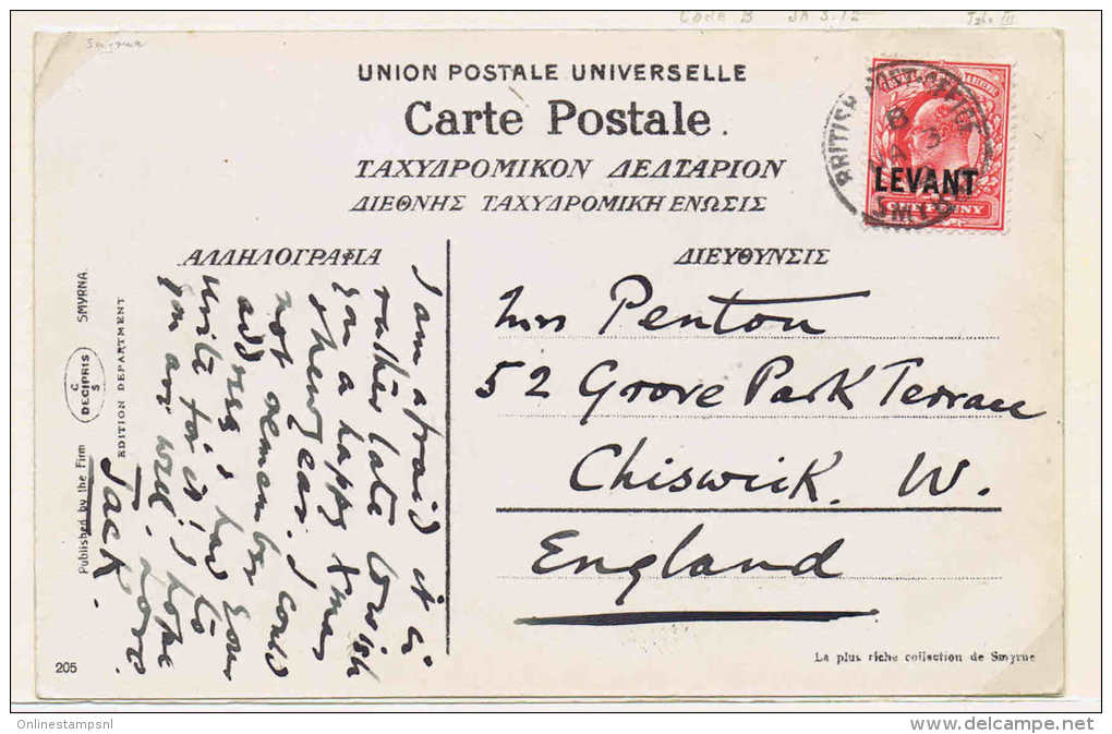 British Post Office In The Levant, Smyrna  Postcard - Brieven En Documenten