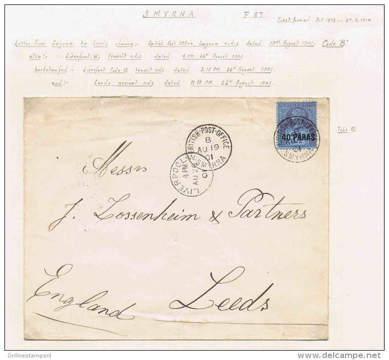 British Post Office In The Levant, Smyrna  Cover 1901 To Leeds - Storia Postale