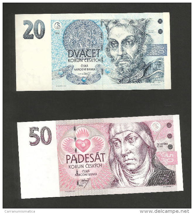 [NC] CZECH REPUBLIC - 20 & 50 KORUN (1993) - LOT Of 2 DIFFERENT BANKNOTES - Repubblica Ceca