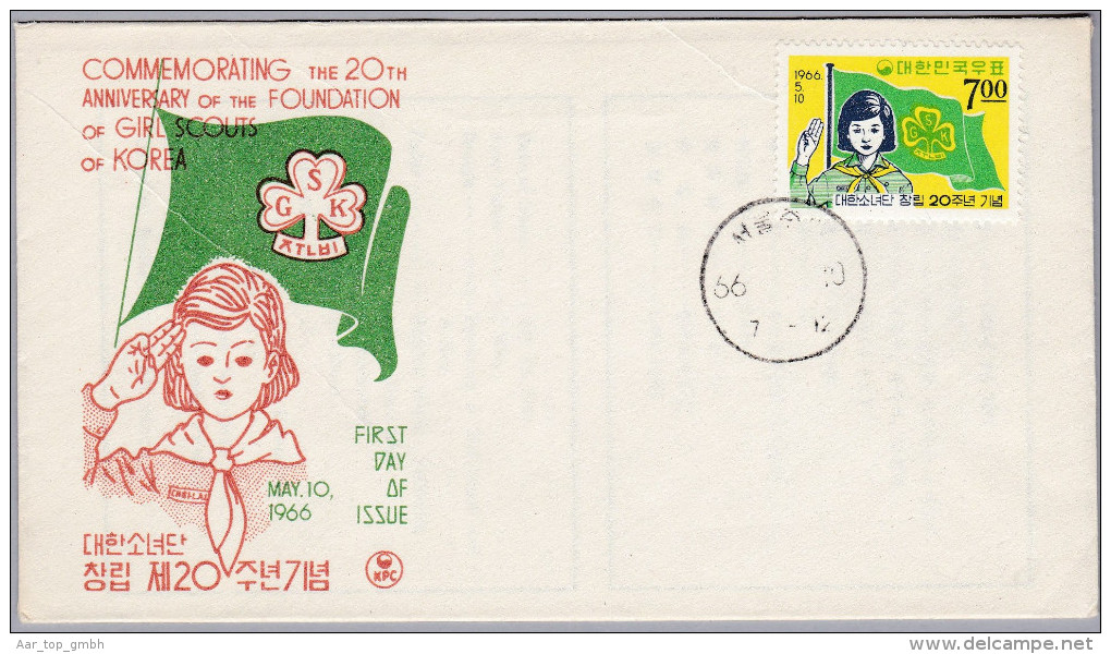 Motiv Pfadfinder Scouts KOREA 1966-10-5 Illustriertes FDC "20 Jahre Girl Scouts Of Korea" - Lettres & Documents
