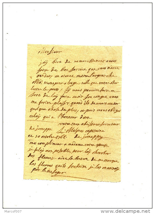 LETTRE DE LIEGE  1766 - CAPITAINE DE JEMEPPE DE MALPAS - Manuscrits