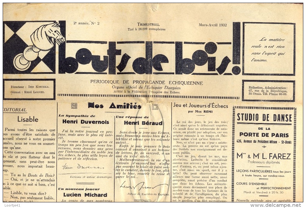 Krant - Gazette Bouts De Bois - Propagande Echiquéenne - Mars 1932 - Autres & Non Classés