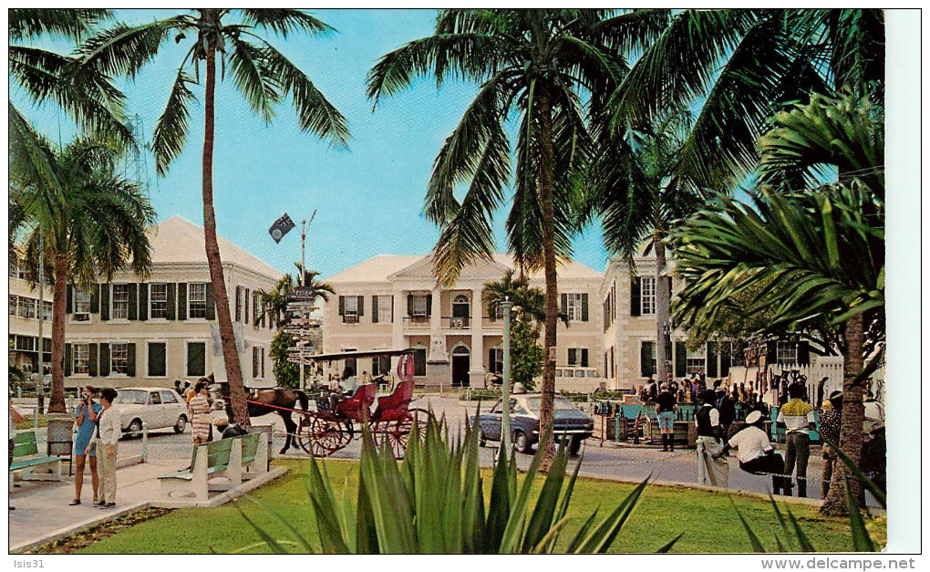 Amérique - Attelage De Chevaux - Voitures - Automobile - Antilles - Bahamas - Rawson Square - état - Bahamas