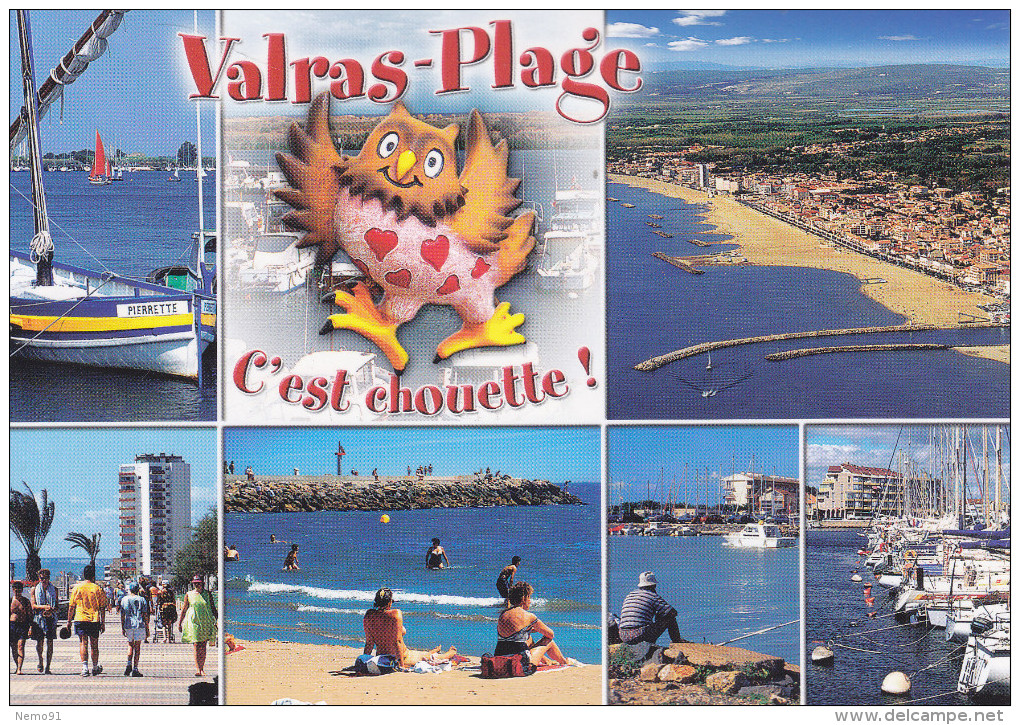 Chouette -  C'est Chouette Valras-Plage - 6 Vues - Chouette Stylée Avec Petits Coeurs Rouges  - Cpm, Neuve- - Vogels