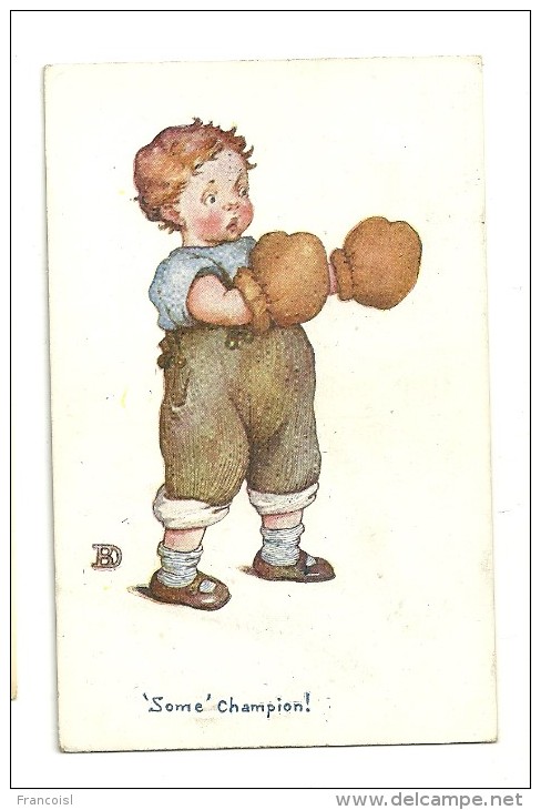 Humour. Petit Garçon Et Gants De Boxe. "Some" Champion!. Signée Vivian Mansell. 1923 - Boksen