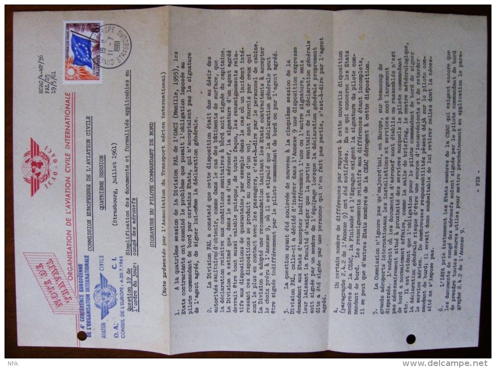 Conseil De L'Europe Concil Of Europe Conférence Aviation Civile 4-20.7.1961 - EU-Organe