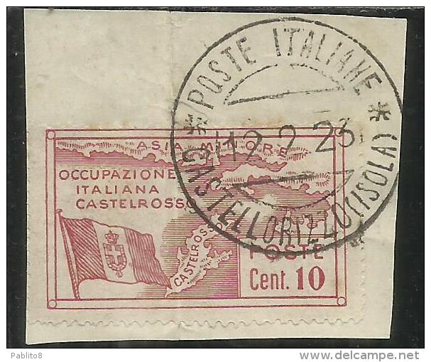 CASTELROSSO 1923 OCCUPAZIONE DELL´ISOLA CENT. 10 TIMBRATO SU FRAMMENTO USED ON PAPER - Castelrosso