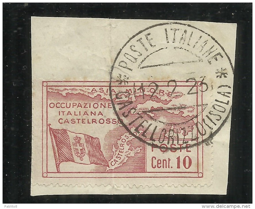 CASTELROSSO 1923 OCCUPAZIONE DELL´ISOLA CENT. 10 TIMBRATO SU FRAMMENTO USED ON PAPER - Castelrosso