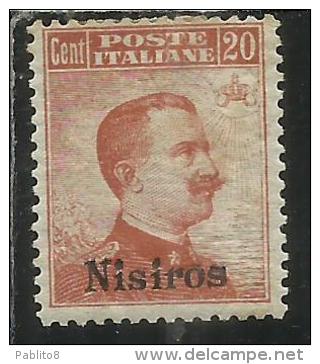 COLONIE ITALIANE EGEO 1917 NISIRO (NISIROS) SOPRASTAMPATO D'ITALIA OVERPRINTED CENT. 20 SENZA FILIGRANA UNWATERMARK MH - Ägäis (Nisiro)