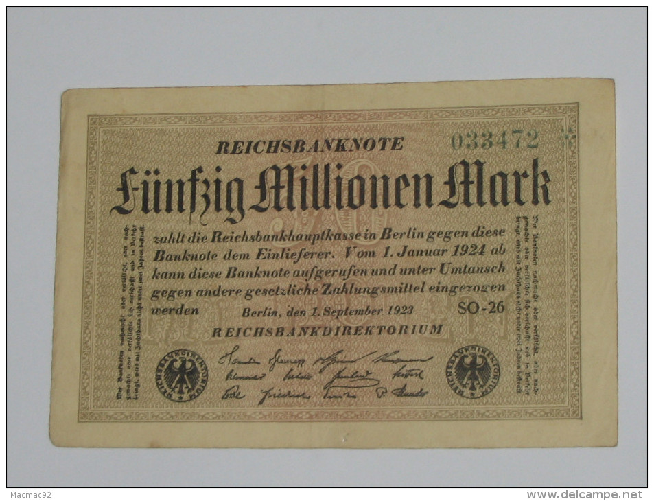 50 000 000 Funfzig Millionen Mark 1924 -  Reichsbanknote - Germany - Allemagne **** EN ACHAT IMMEDIAT **** - 50 Miljoen Mark