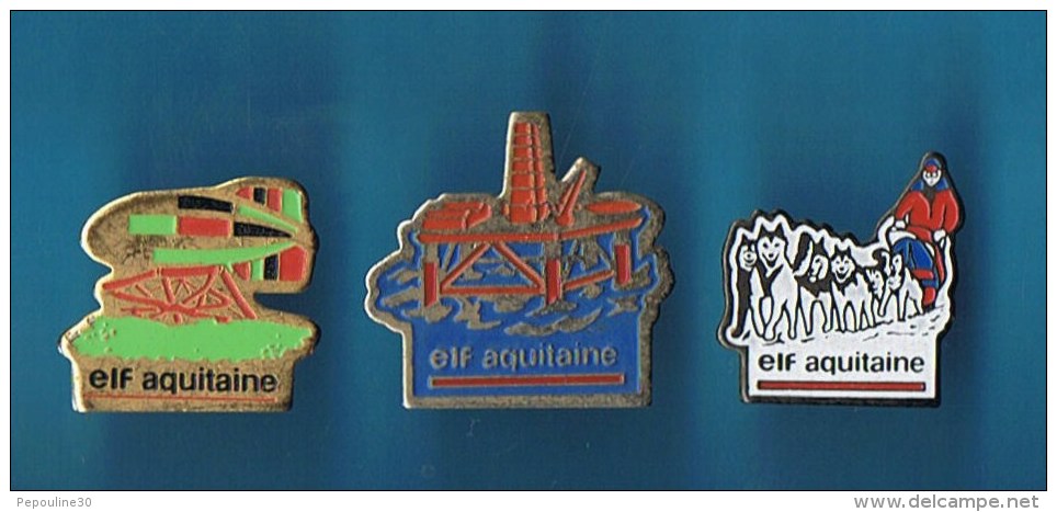 LOT 3 PIN´S //  . ELF AQUITAINE PLATEFORME PETROLIERE CHIENS DE TRAINEAUX & DIRIGEABLE - Sets