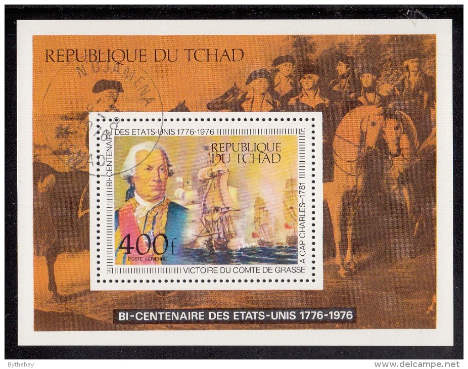 Chad Used Scott #C186 Souvenir Sheet 450fr Count De Grasse´s Victory At Cape Charles - US Bicentennial - Tchad (1960-...)