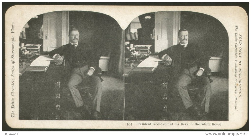 PRESIDENT ROOSEVELT IN THE WHITE HOUSE OLD STEREOVIEW PHOTO - Stereoscopio