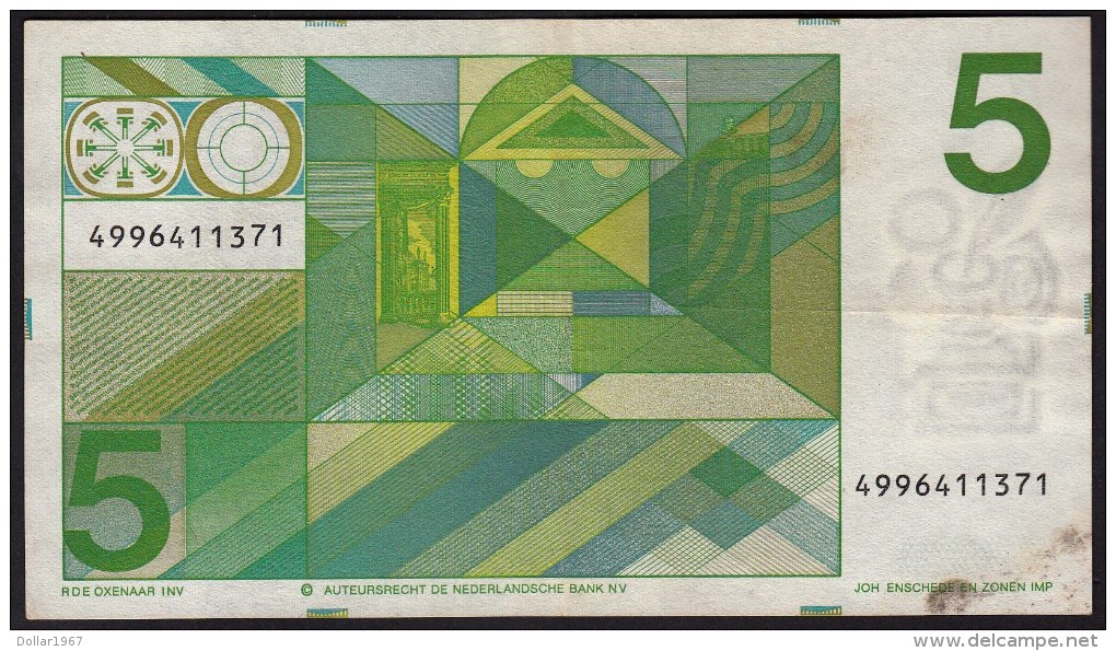 Pays Bas-Netherlands  5 Gulden " Vondel II " 28-3-1973  -NR:4996411371 - 5 Florín Holandés (gulden)