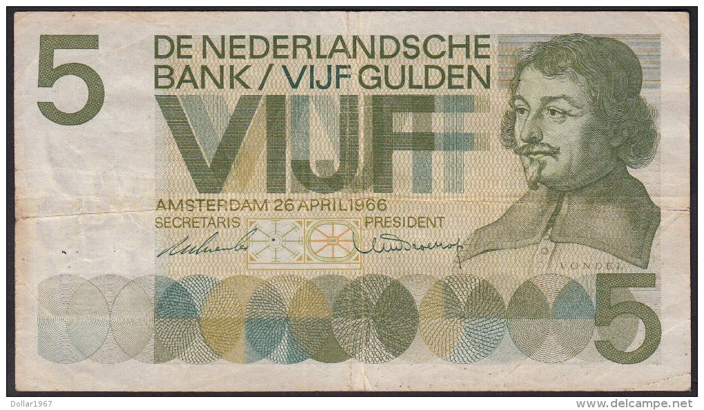 Pays Bas-Netherlands  5 Gulden Vondel 1 * - 26-4-1966-NR: 6 AA 113787 - 5 Gulden