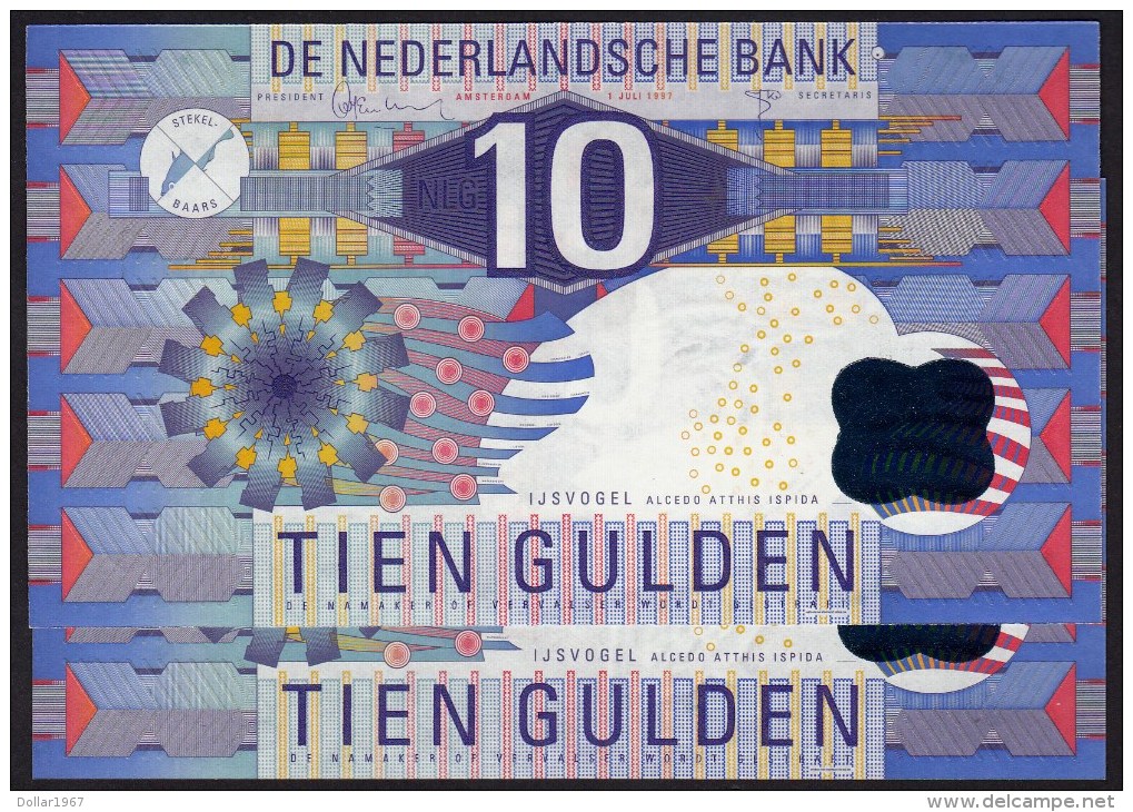 Pays Bas-Netherlands  2 X Nederland 10 Gulden 1-7-1997 'IJsvogel' , 1128911145-46 - 10 Florín Holandés (gulden)