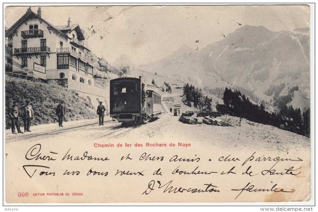 CHEMIN De Fer Des Rochers De Naye, Bergbahn, Station, Karte Gelaufen 1902, Schöne Doppelfrankierung - Berg