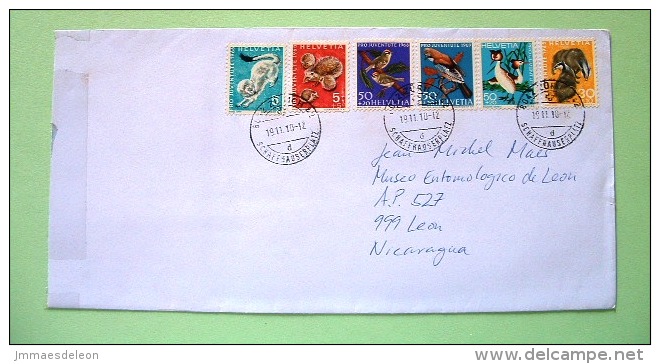 Switzerland 2010 Cover To Nicaragua - Animals Birds Hedgehog - Cartas & Documentos