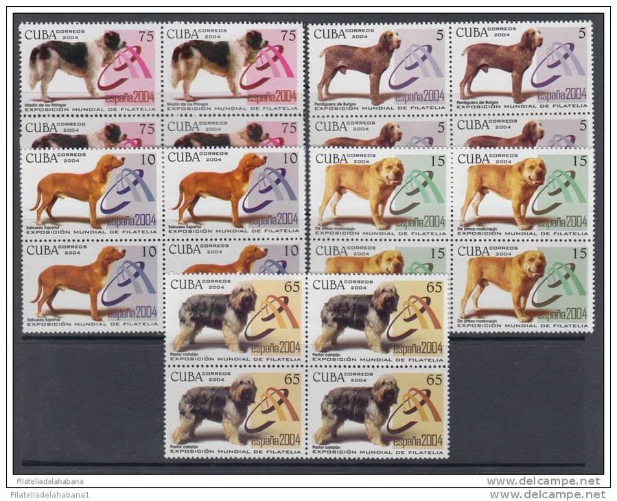 2004.131 CUBA 2004 PHILATELIC  WORLD EXPO DOG PERROS COMPLETE SET MNH BLOCK 4 SPAIN ESPAÑA - Unused Stamps