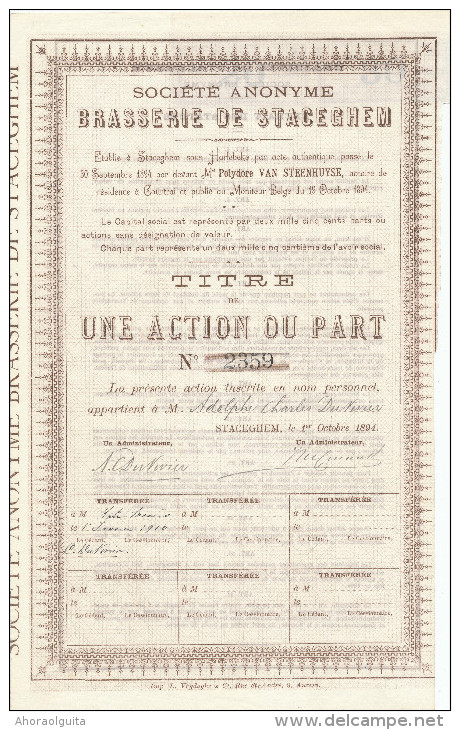 BRASSERIE - Action Brasserie De STACEGHEM Sous HARLEBEKE 1894  --  22/816 - Industrie