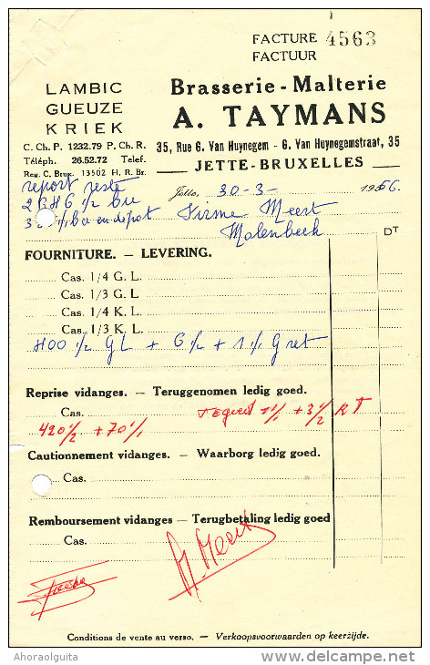 BRASSERIE - 2 Factures 1966 Brasserie § Malterie Taymans à JETTE  --  22/802 - Alimentaire