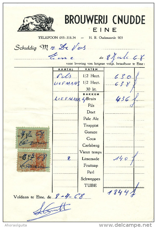 BRASSERIE -  2 Factures 1962/68 Brouwerij Cnudde - Van Heuverswyn à EINE  --  22/805 - Alimentaire