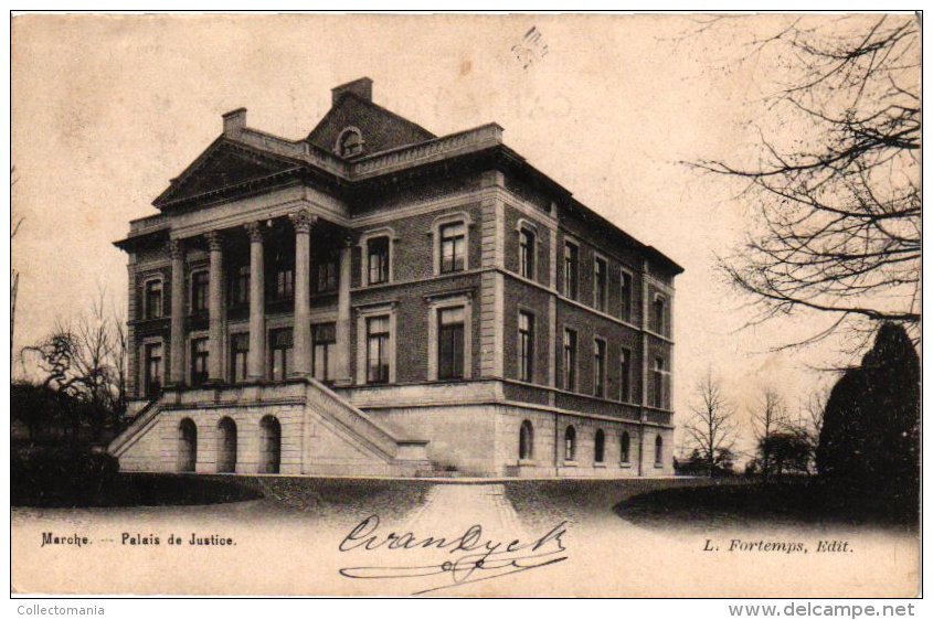 Luxembourg   4 CP  Marche  Route De Cimitière 1909 Place Aux Foires 1908 Palais De Justice Eglise 1906 - Marche-en-Famenne