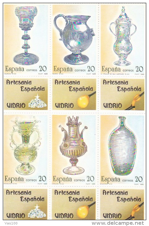 ARTIZANAT OBJECTS, GLASS MOLDING, MNH **, BLOCK, 1988, SPAIN - Blocchi & Foglietti