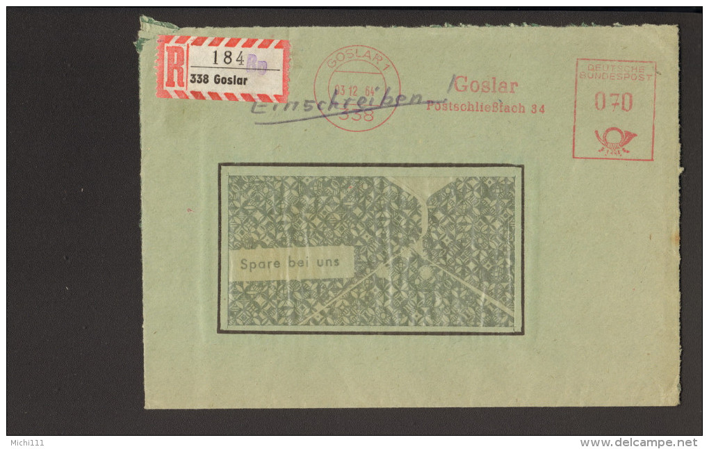 BRD Einschreibebrief Mit R-Zettel Rautenausgabe Von 1964 Aus Goslar Und Zusätzlichem Handstempel Bp - R- & V- Labels