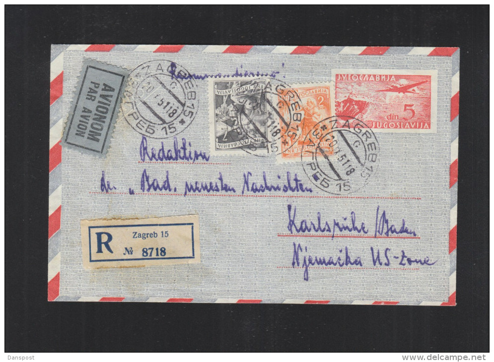 Yugoslavia Registered Air Mail Cover 1951 - Luftpost