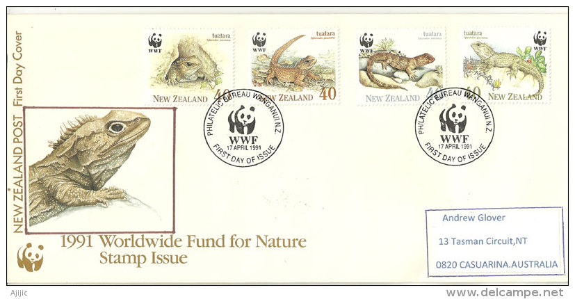 Reptiles Protégés De NOUVELLE-ZELANDE. Belle Lettre FDC Adressée En Australie. Yv. Nr 1104/07 - Autres & Non Classés