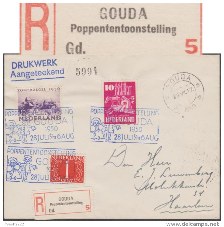 Pays-Bas 1950. Étiquette De Recommandation « Gouda Poppententoonstelling » : Gouda, Exposition De Poupées - Puppen