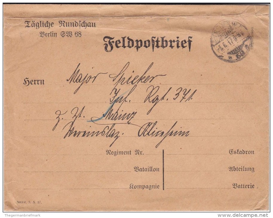 Dt Feldpost 1 Weltkrieg Zeitung Vordruck Bf Berlin 1917 - Briefe U. Dokumente