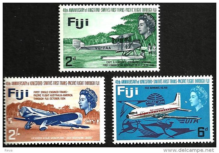 FIJI ISLANDS 40TH ANNIVERSARY OF KINGSFORD-SMITH FLIGHT AIRPLANE SET OF 3 1968 MINT SG367/68/70 READ DESCRIPTION !! - Fiji (...-1970)