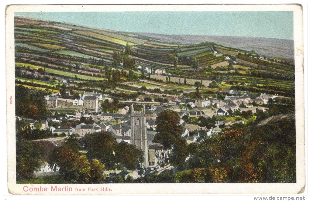 Combe Martin From Park Hills Colour Postcard 1907 (?) - Ilfracombe