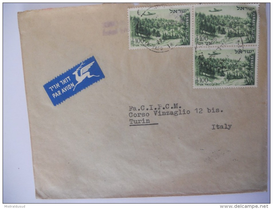 Israel Lettre De Tel Aviv 1952 Pour Torino (trace D Usure ) - Poste Aérienne