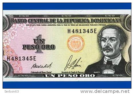 GRANDES ANTILLES BILLET MONNAIE NEUF 1 PESO ORO DEUX SIGNATURES N° H 481345 E DUARTE REPUBLIQUE DOMINICAINE - Dominicaine