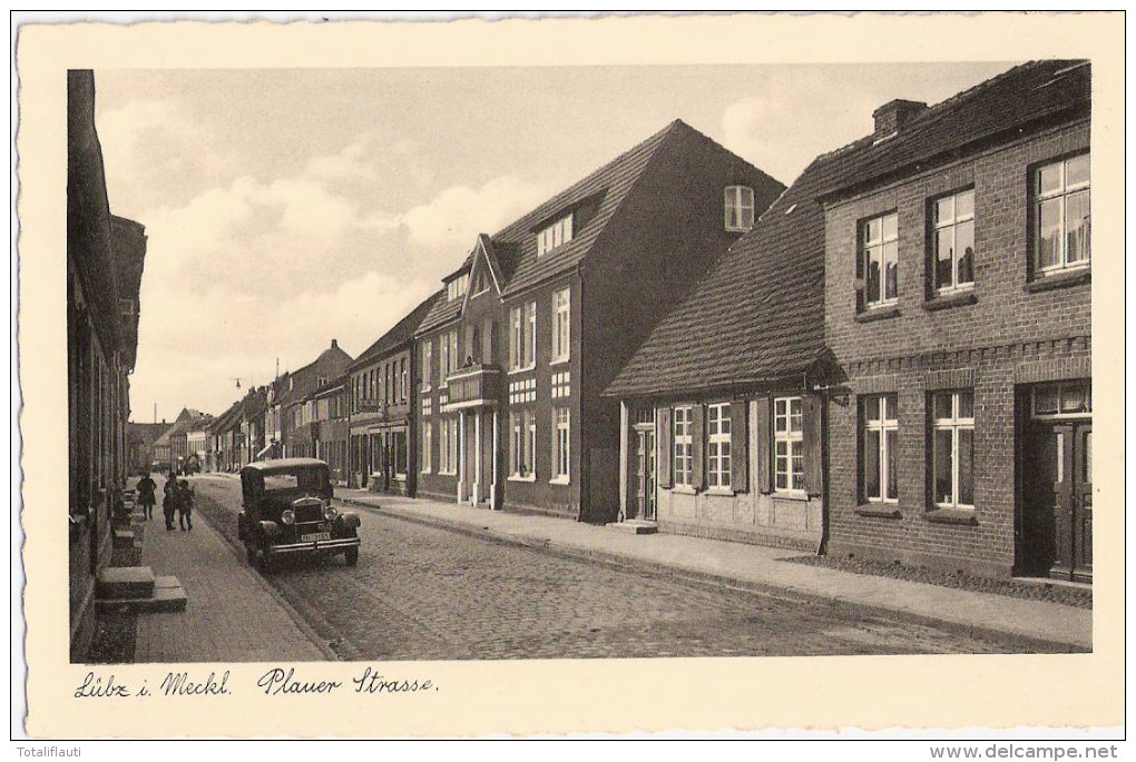 LÜBZ Mecklenburg Plauer Straße Belebt Oldtimer MI 3195 26.8.1927 TOP-Erhaltung - Lübz