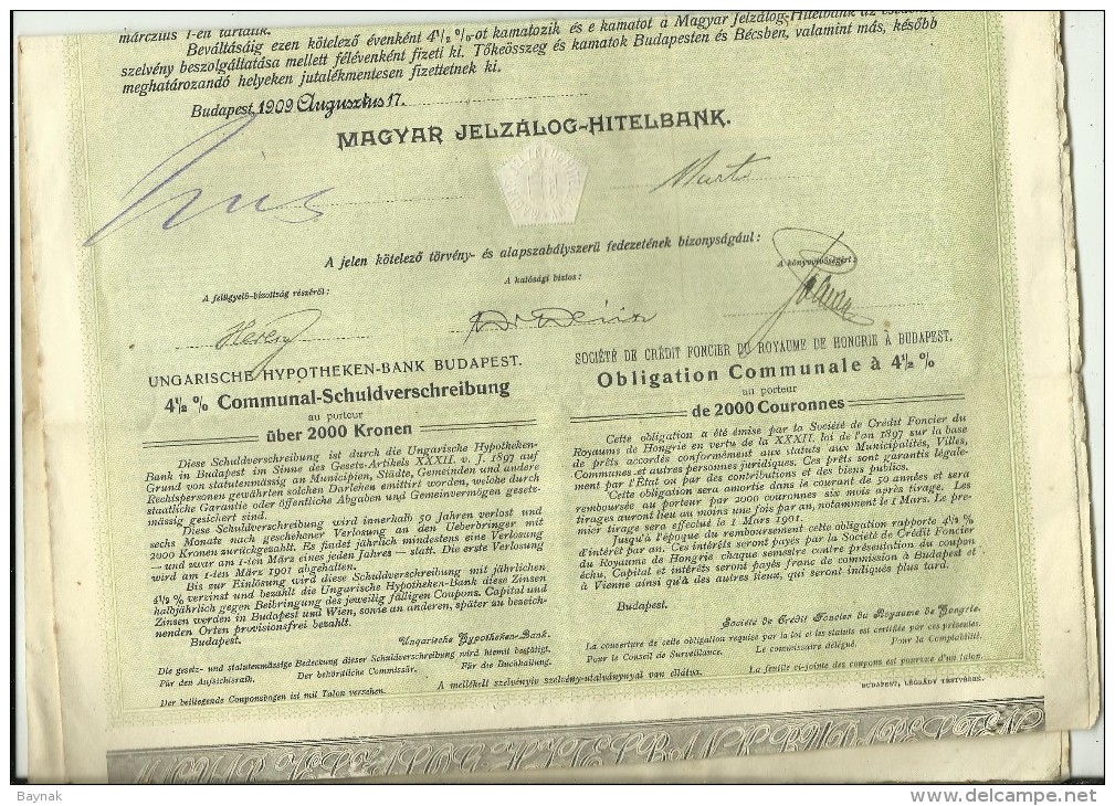 OBLIGATION  ---   HUNGARY  ---  HITELBANK BUDAPEST  --  1897  ---  BIG FORMAT  42 Cm X 28 Cm - Bank & Versicherung