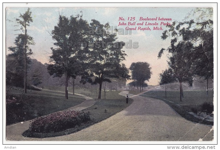 Grand Rapids Michigan Boulevard Between John Ball & Lincoln Park 1910 Vintage MI Postcard - Grand Rapids