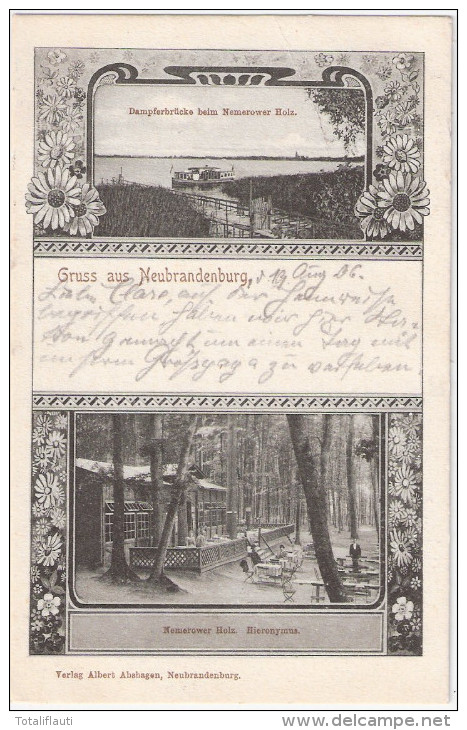 NEUBRANDENBURG Nemerower Holz Hieronymus Dampfer Brücke Jugendstil 15.8.1906 Gelaufen - Neubrandenburg