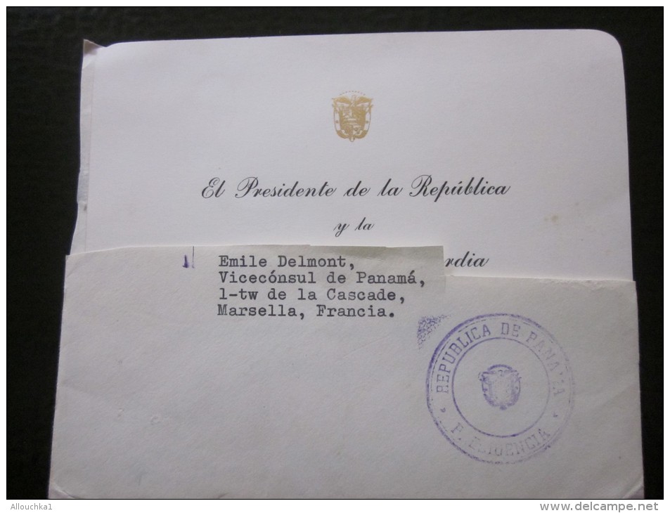 1958/59 Faire Part à Consul Panama Marseille El Presidente De La Republique  Panama Y La Senora De La Guardia Ano Nuevo - Documentos Históricos