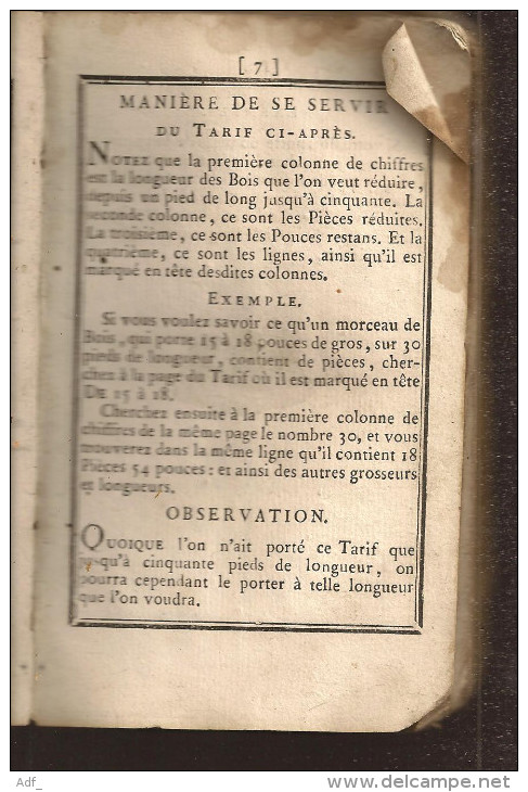 @  NOUVEAU TARIF POUR LA REDUCTION DU BOIS CARRE LIVRE VENDU EN 1785 A SEDAN - 1701-1800