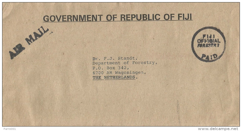 Fiji 2001 Forestry Official Paid Unfranked Cover - Fidji (1970-...)