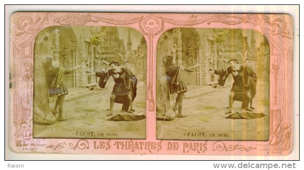 Photo Stéréo  Les Théâtres De Paris  N°9  FAUST  Le Duel   Mauvais état - Stereoscopic